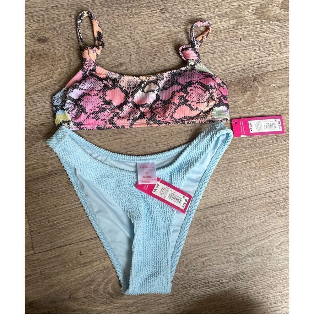 Xhilaration Two Piece Rainbow Baby Blue XS 00 Swimsuit New